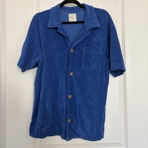 For Days Men's Blue Terry Cloth Button Down Camp Shirt